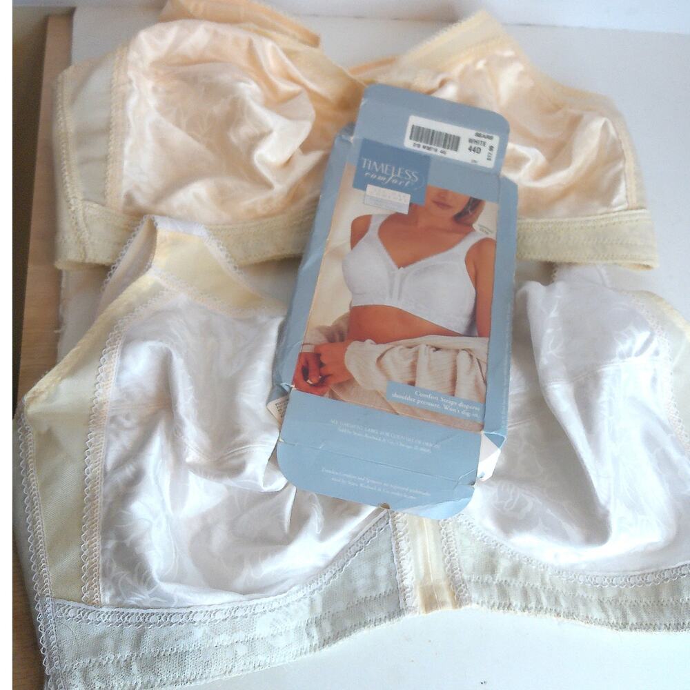 Vintage Sears Timeless Comfort Wire Free Bra White Cream Size 44D Set Of 2 READ